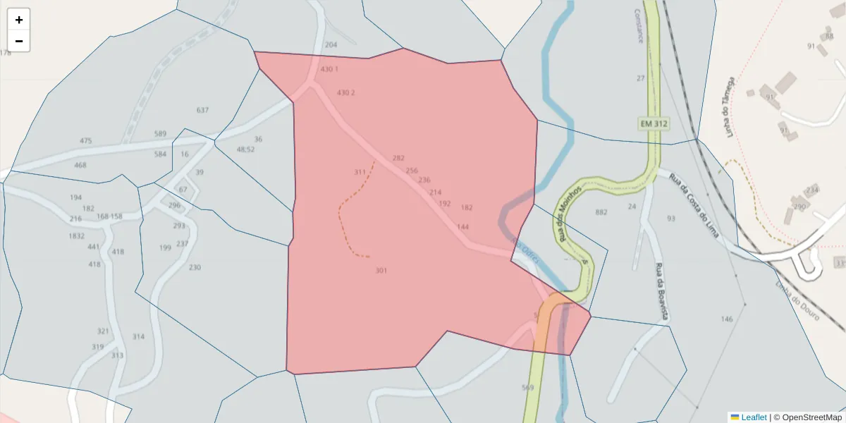 Mapa detalhado do código postal 4635-094 com limites, códigos postais vizinhos e agências dos correios
