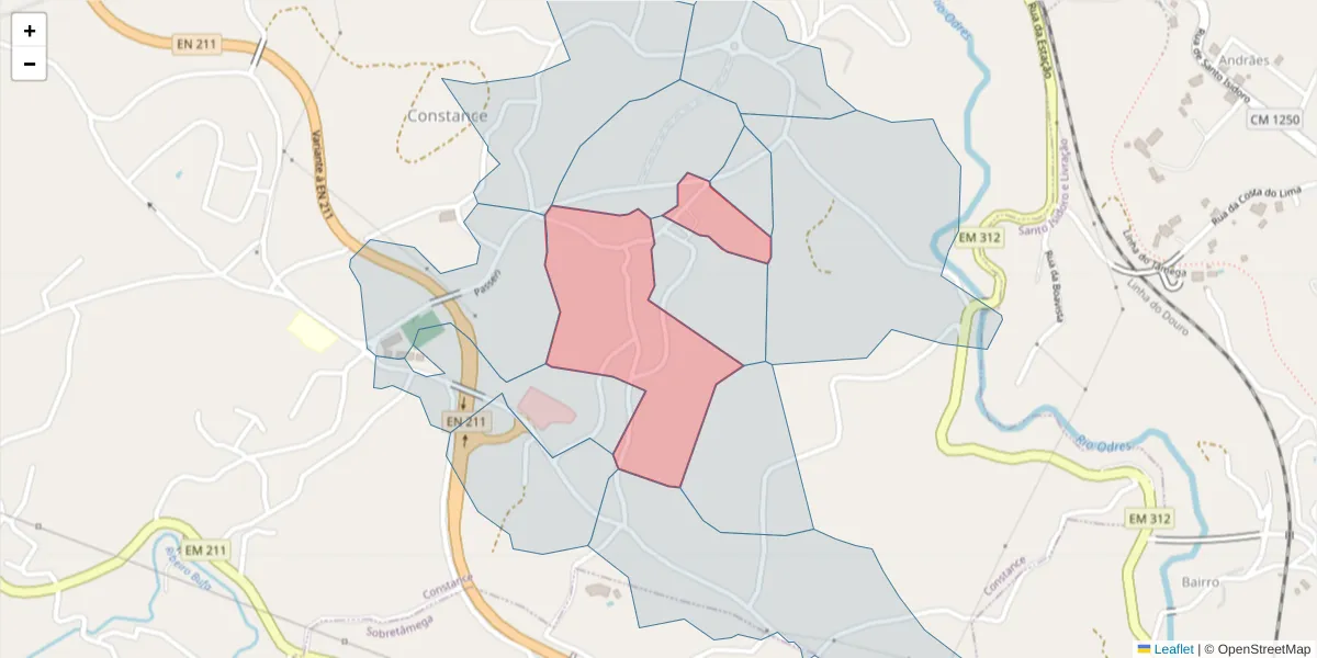 Mapa detalhado do código postal 4635-096 com limites, códigos postais vizinhos e agências dos correios