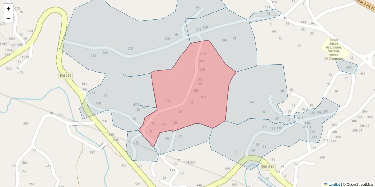 Mapa detalhado do código postal 4635-101 com limites, códigos postais vizinhos e agências dos correios