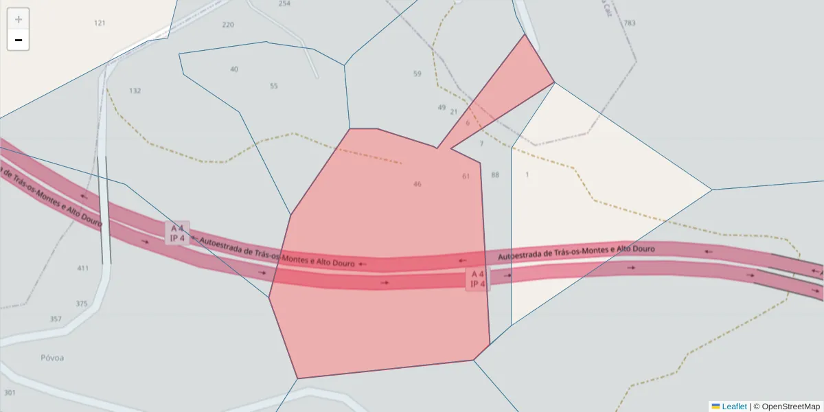 Mapa detalhado do código postal 4635-107 com limites, códigos postais vizinhos e agências dos correios