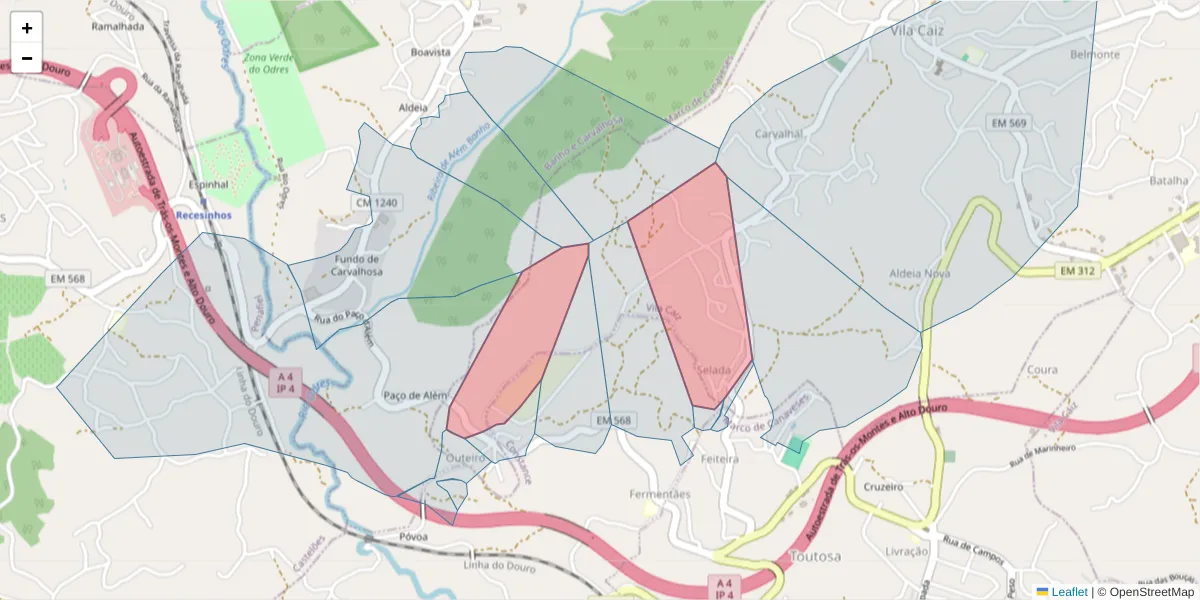 Mapa detalhado do código postal 4635-112 com limites, códigos postais vizinhos e agências dos correios
