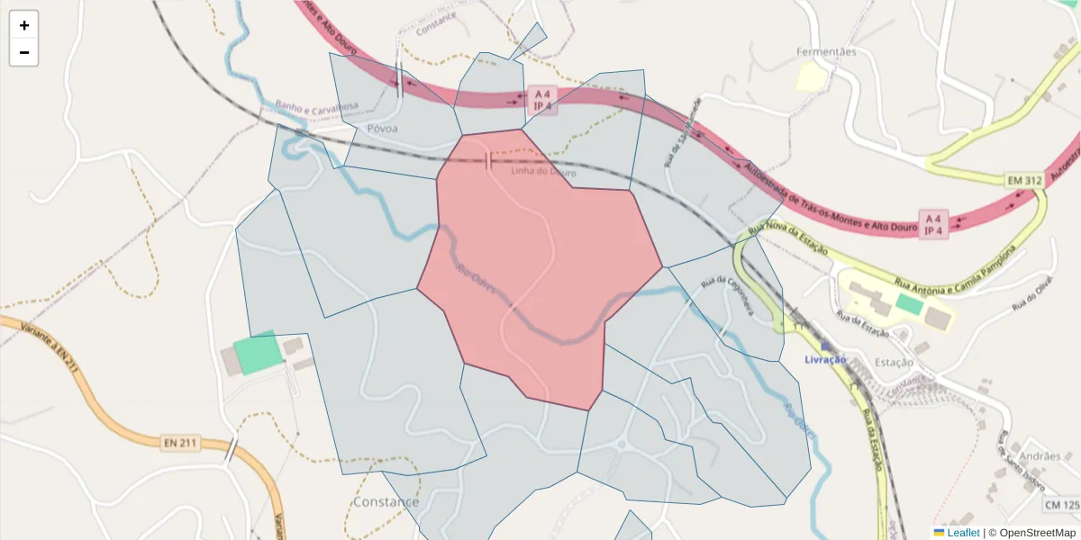 Mapa detalhado do código postal 4635-114 com limites, códigos postais vizinhos e agências dos correios