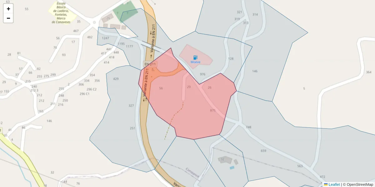 Mapa detalhado do código postal 4635-160 com limites, códigos postais vizinhos e agências dos correios