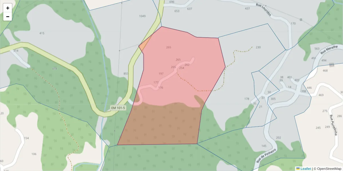 Mapa detalhado do código postal 4635-205 com limites, códigos postais vizinhos e agências dos correios