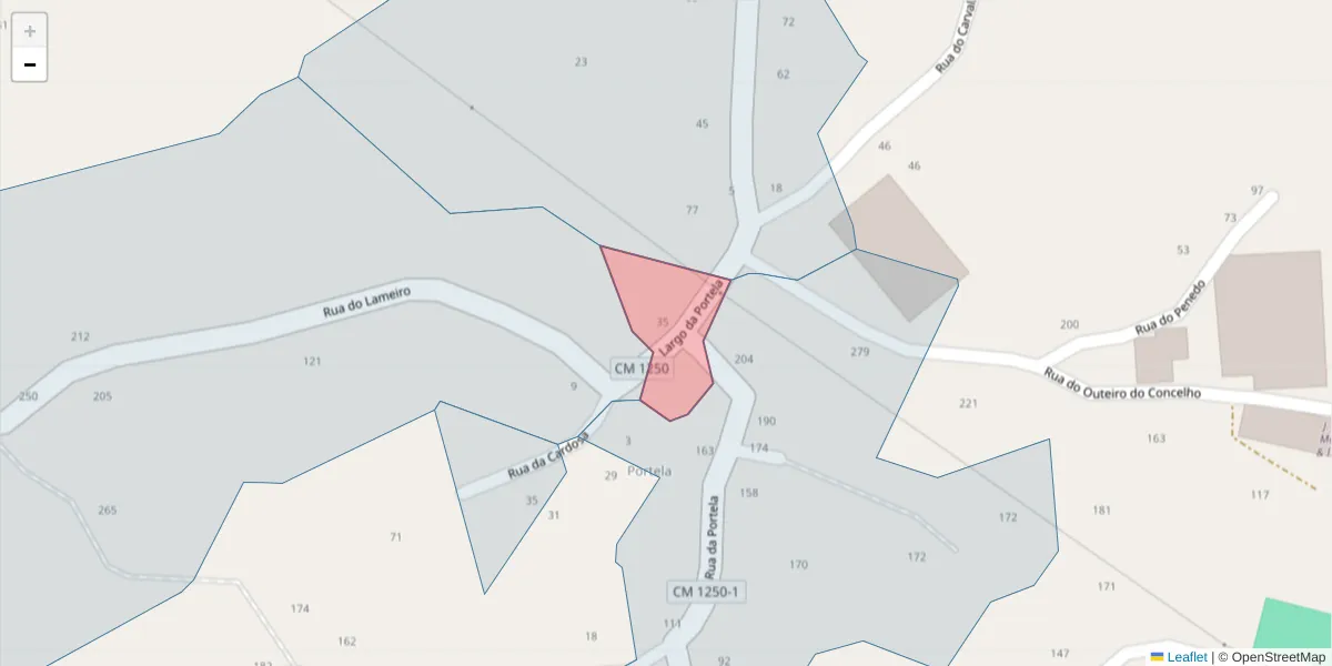 Mapa detalhado do código postal 4635-250 com limites, códigos postais vizinhos e agências dos correios