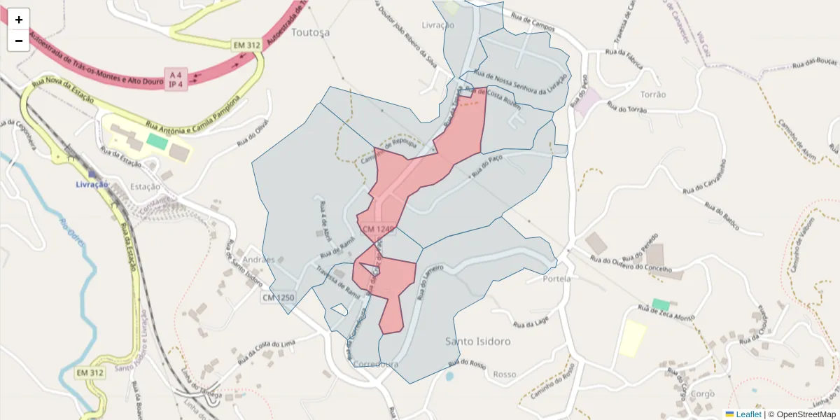 Mapa detalhado do código postal 4635-254 com limites, códigos postais vizinhos e agências dos correios
