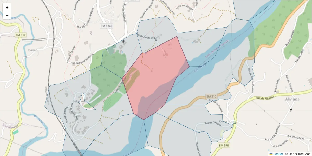 Mapa detalhado do código postal 4635-264 com limites, códigos postais vizinhos e agências dos correios