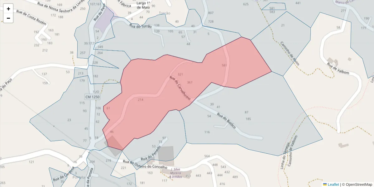 Mapa detalhado do código postal 4635-270 com limites, códigos postais vizinhos e agências dos correios