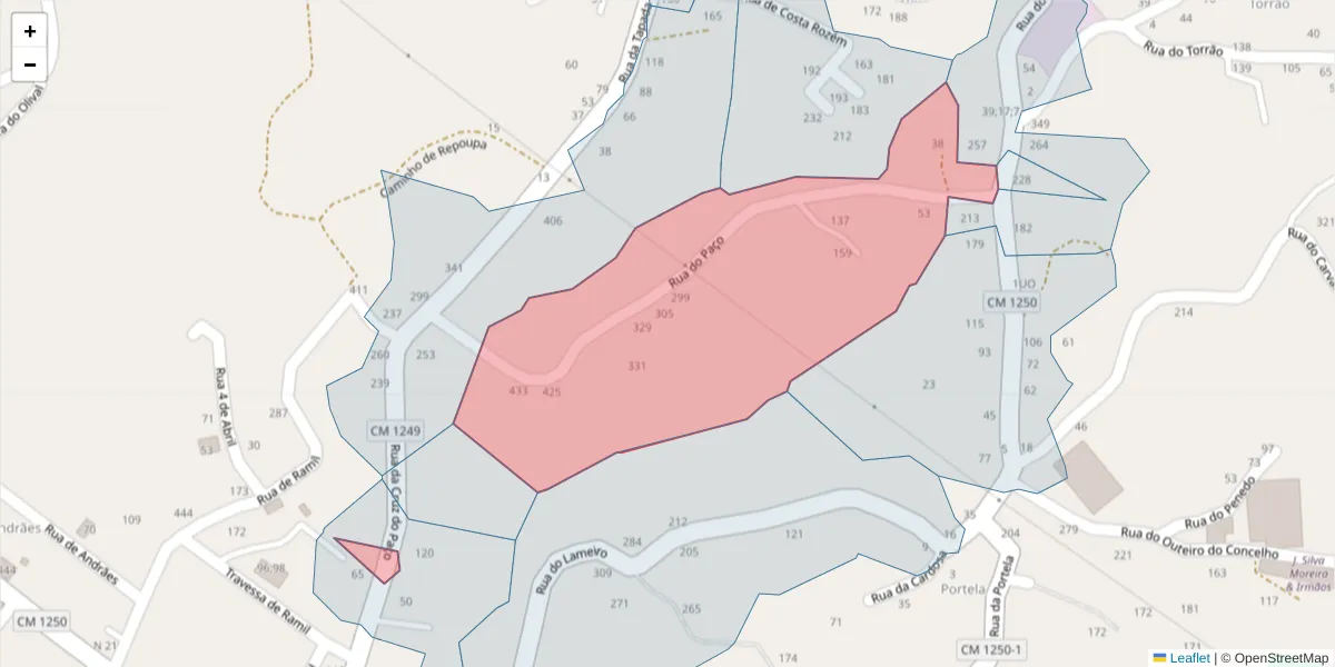 Mapa detalhado do código postal 4635-277 com limites, códigos postais vizinhos e agências dos correios