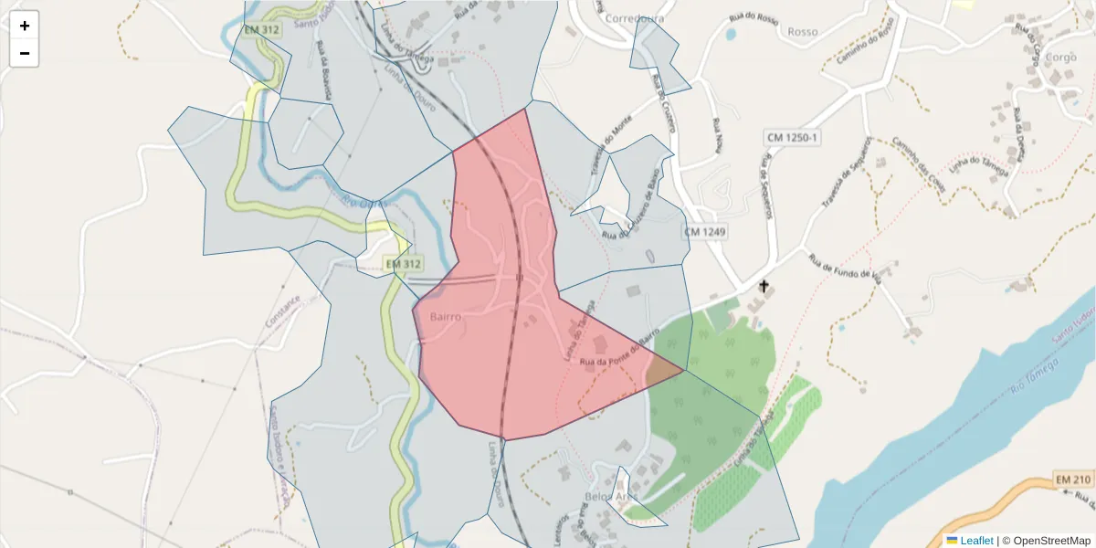 Mapa detalhado do código postal 4635-286 com limites, códigos postais vizinhos e agências dos correios