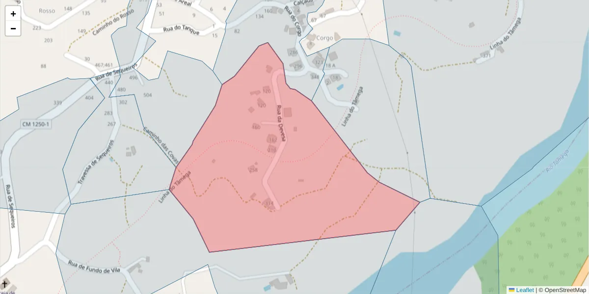 Mapa detalhado do código postal 4635-299 com limites, códigos postais vizinhos e agências dos correios