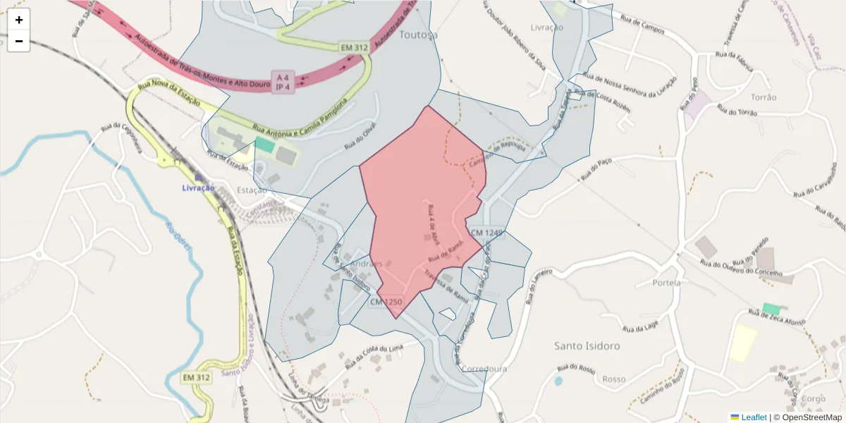 Mapa detalhado do código postal 4635-341 com limites, códigos postais vizinhos e agências dos correios