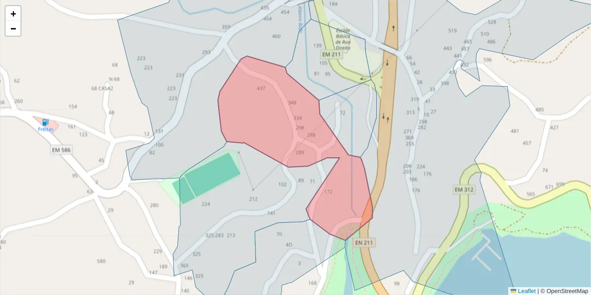 Mapa detalhado do código postal 4635-374 com limites, códigos postais vizinhos e agências dos correios