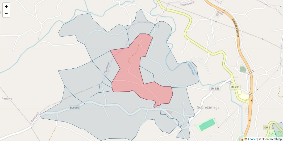 Mapa detalhado do código postal 4635-383 com limites, códigos postais vizinhos e agências dos correios