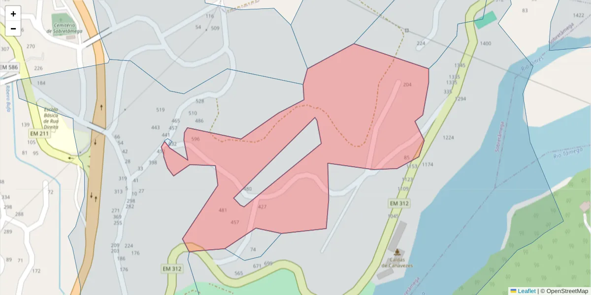 Mapa detalhado do código postal 4635-384 com limites, códigos postais vizinhos e agências dos correios