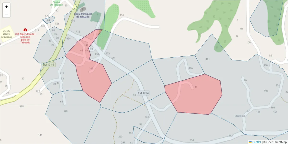 Mapa detalhado do código postal 4635-423 com limites, códigos postais vizinhos e agências dos correios