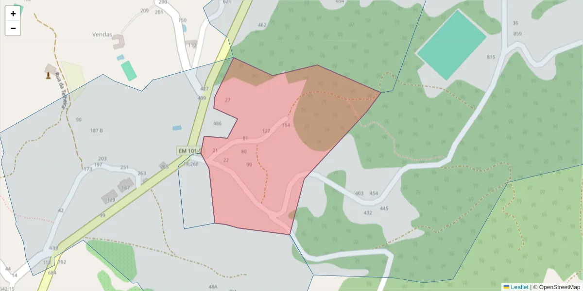 Mapa detalhado do código postal 4635-445 com limites, códigos postais vizinhos e agências dos correios