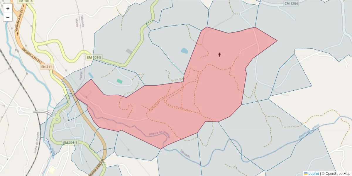 Mapa detalhado do código postal 4635-446 com limites, códigos postais vizinhos e agências dos correios