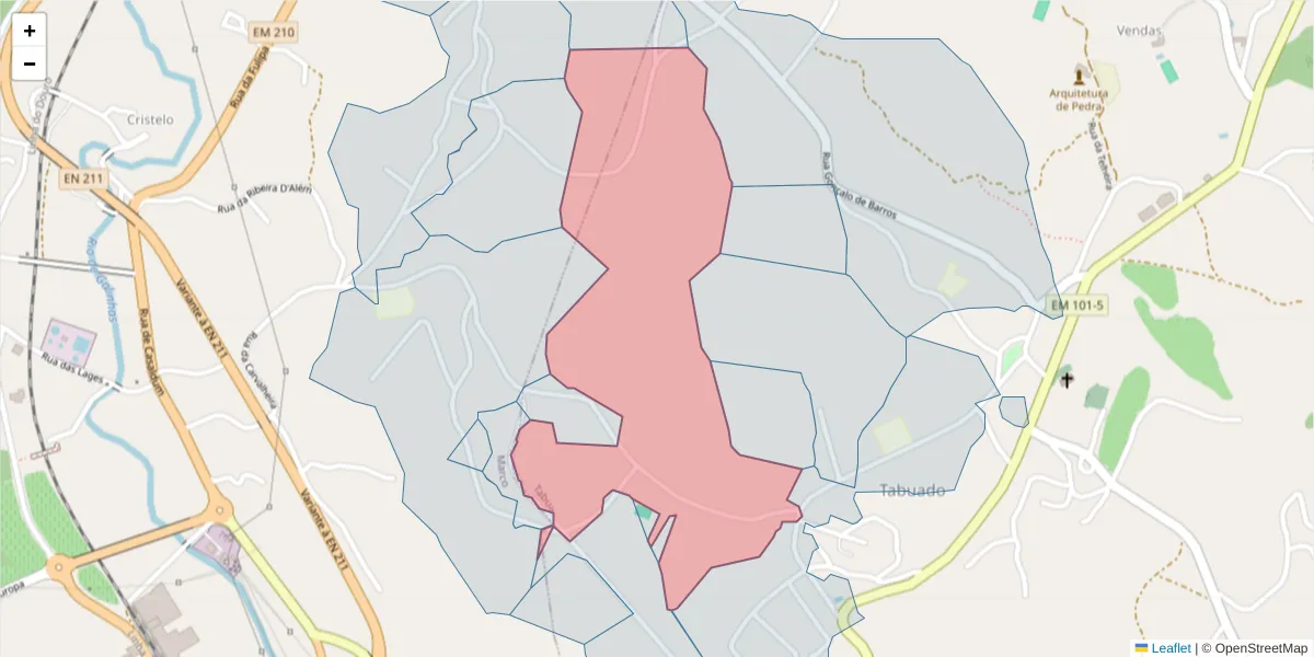 Mapa detalhado do código postal 4635-447 com limites, códigos postais vizinhos e agências dos correios