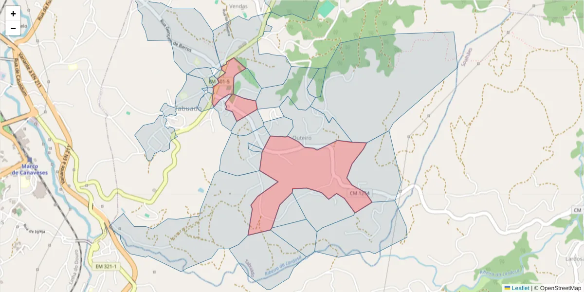 Mapa detalhado do código postal 4635-449 com limites, códigos postais vizinhos e agências dos correios