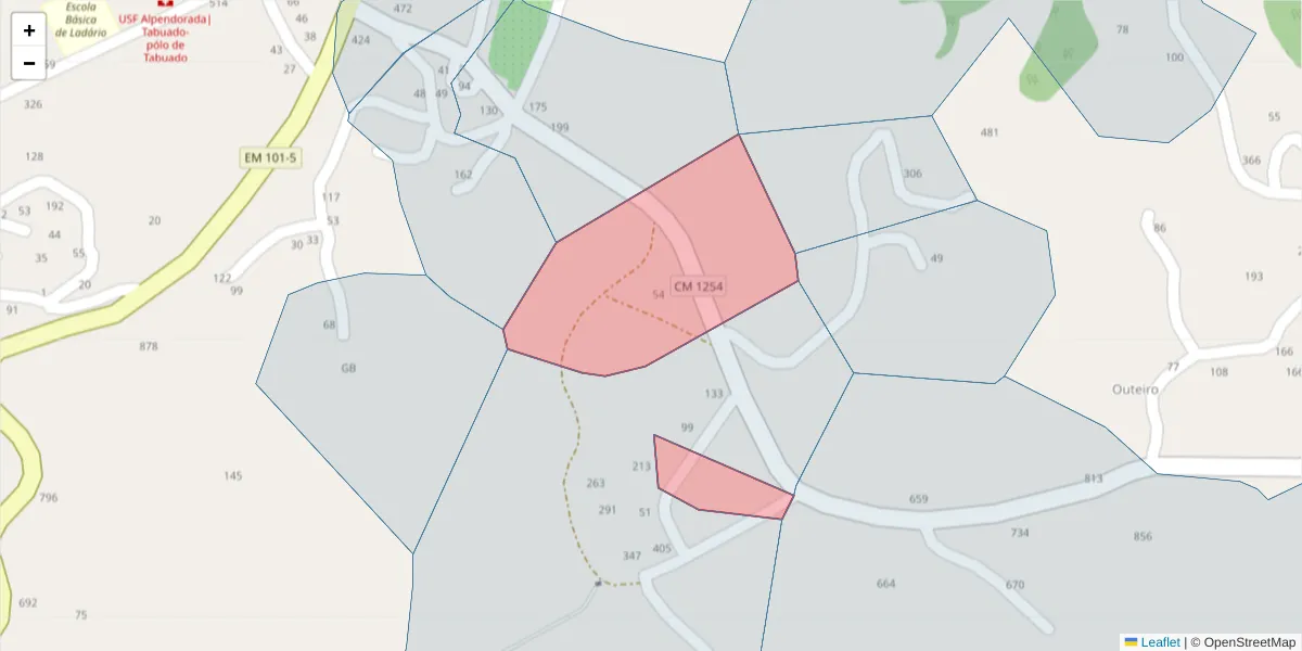 Mapa detalhado do código postal 4635-463 com limites, códigos postais vizinhos e agências dos correios