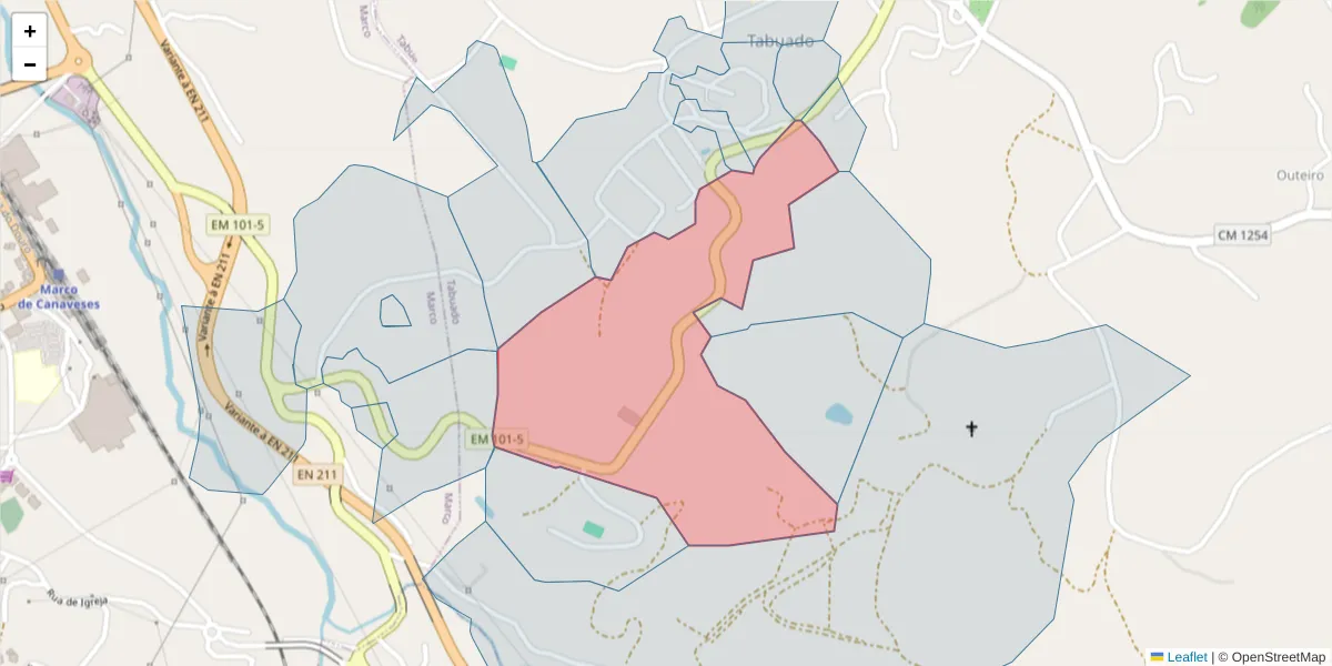Mapa detalhado do código postal 4635-475 com limites, códigos postais vizinhos e agências dos correios