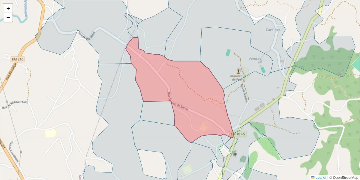 Mapa detalhado do código postal 4635-486 com limites, códigos postais vizinhos e agências dos correios