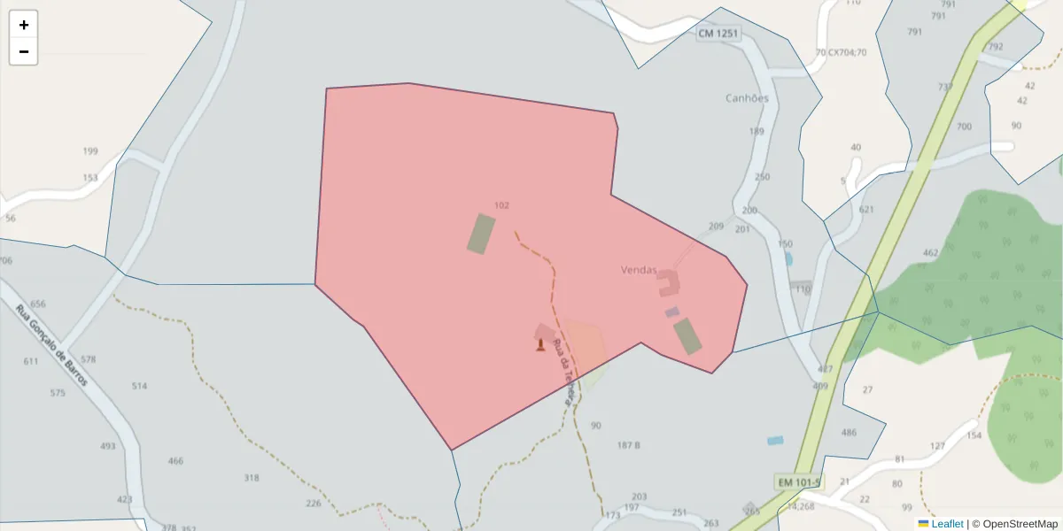 Mapa detalhado do código postal 4635-492 com limites, códigos postais vizinhos e agências dos correios