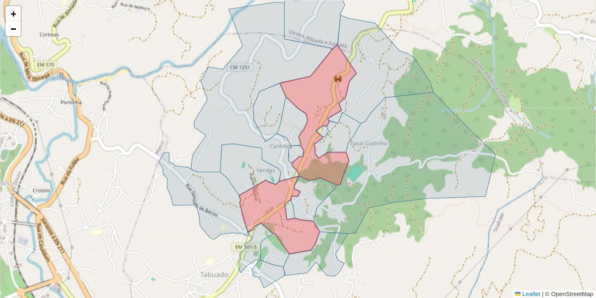 Mapa detalhado do código postal 4635-502 com limites, códigos postais vizinhos e agências dos correios