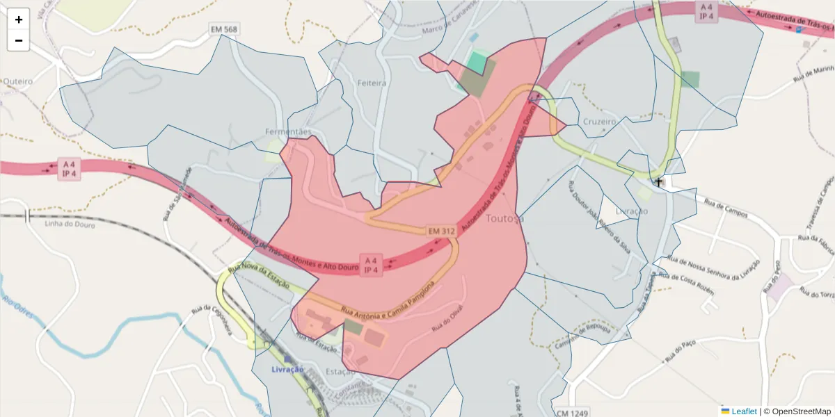 Mapa detalhado do código postal 4635-524 com limites, códigos postais vizinhos e agências dos correios