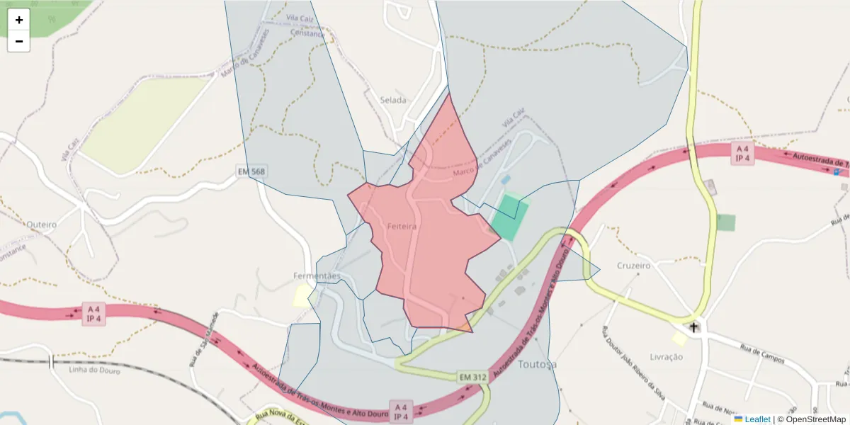 Mapa detalhado do código postal 4635-525 com limites, códigos postais vizinhos e agências dos correios