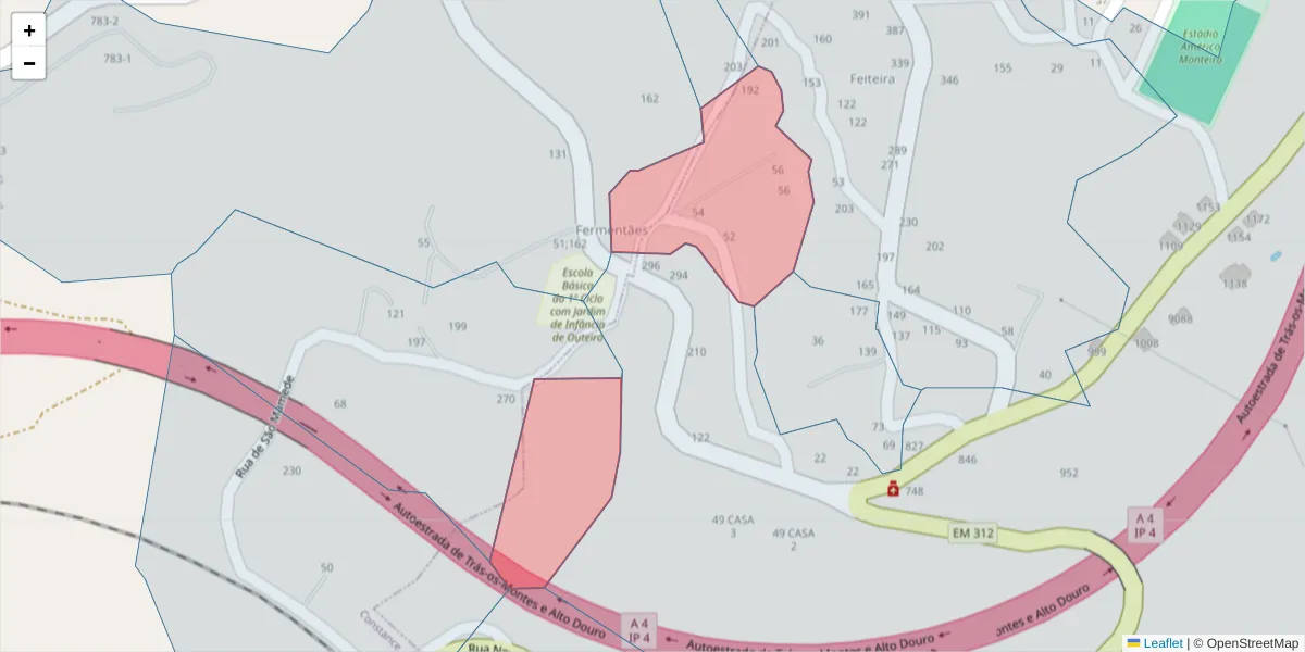 Mapa detalhado do código postal 4635-526 com limites, códigos postais vizinhos e agências dos correios