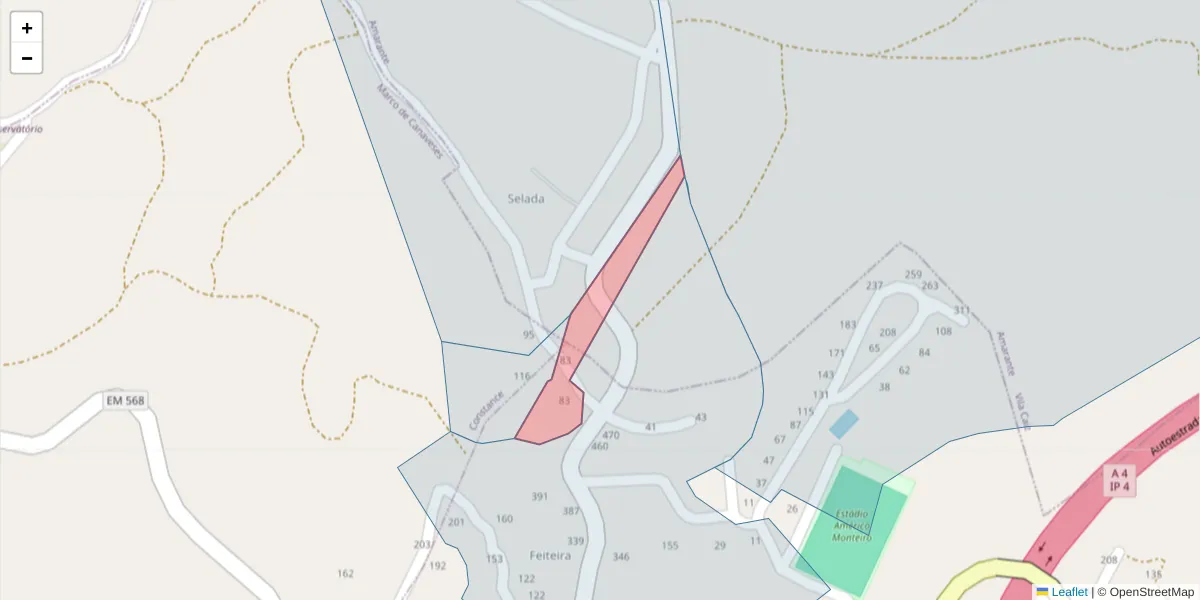 Mapa detalhado do código postal 4635-531 com limites, códigos postais vizinhos e agências dos correios
