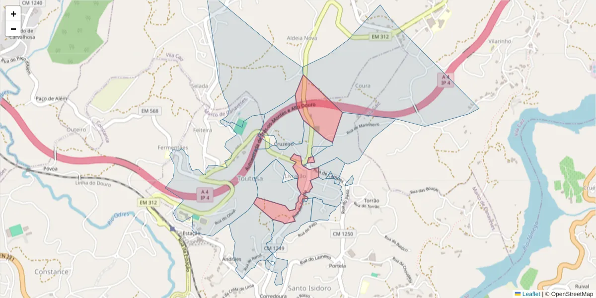 Mapa detalhado do código postal 4635-534 com limites, códigos postais vizinhos e agências dos correios