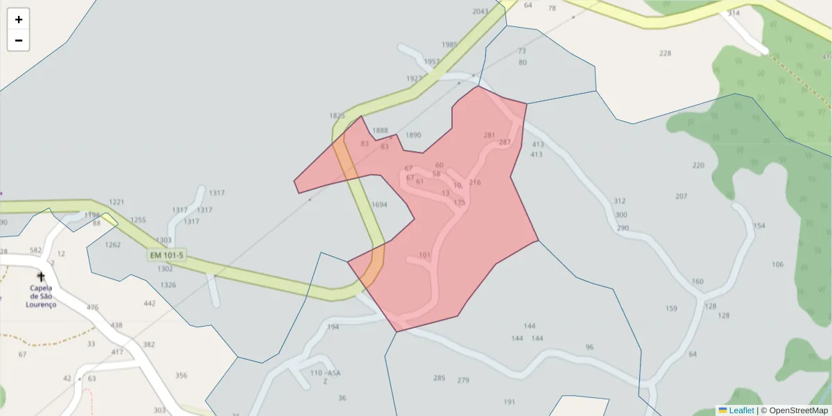 Mapa detalhado do código postal 4635-541 com limites, códigos postais vizinhos e agências dos correios