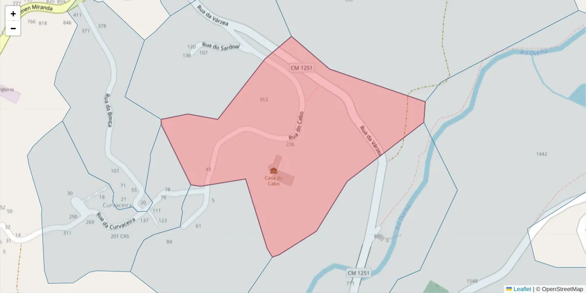 Mapa detalhado do código postal 4635-542 com limites, códigos postais vizinhos e agências dos correios