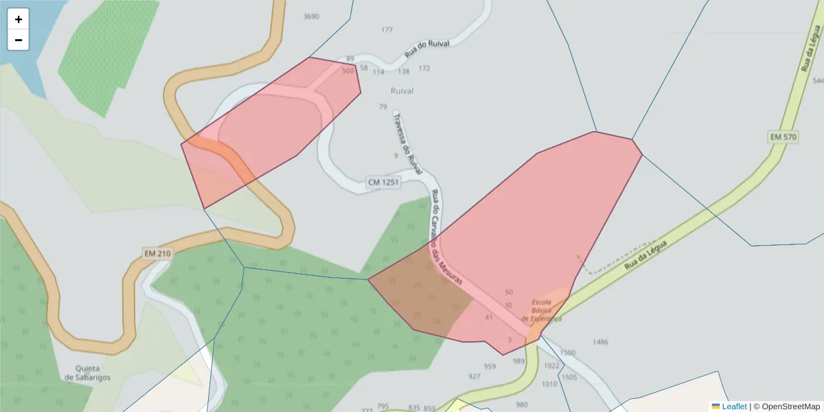 Mapa detalhado do código postal 4635-552 com limites, códigos postais vizinhos e agências dos correios