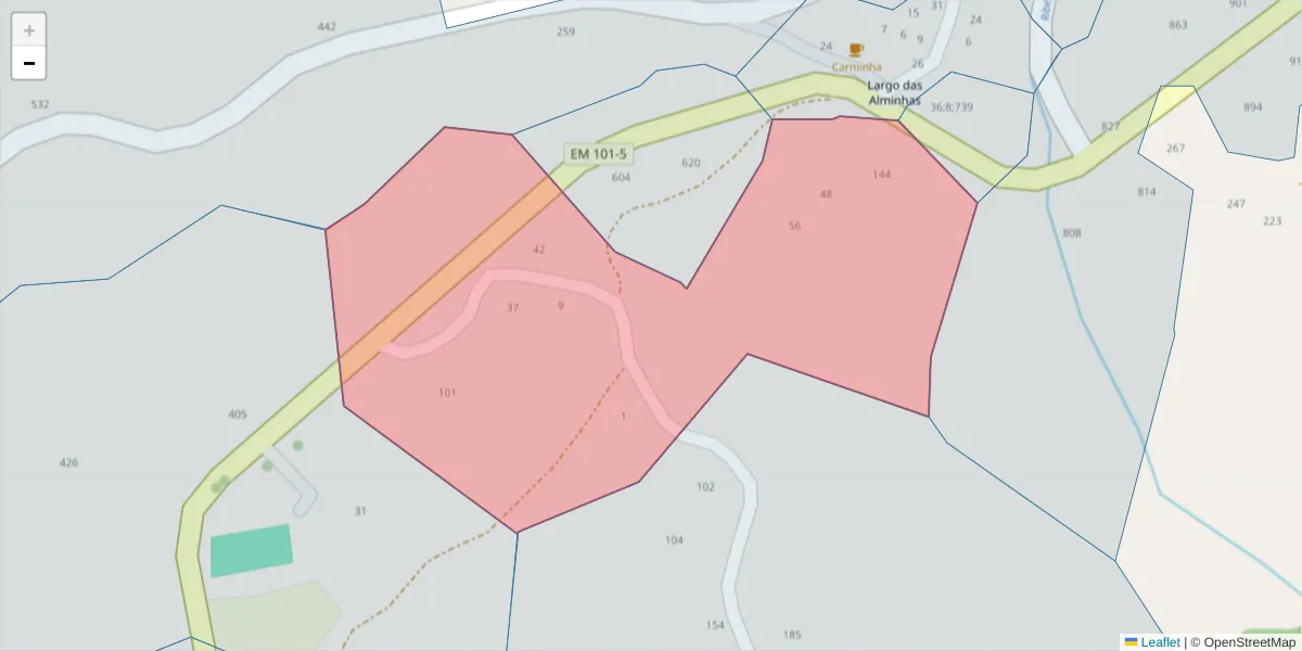 Mapa detalhado do código postal 4635-577 com limites, códigos postais vizinhos e agências dos correios