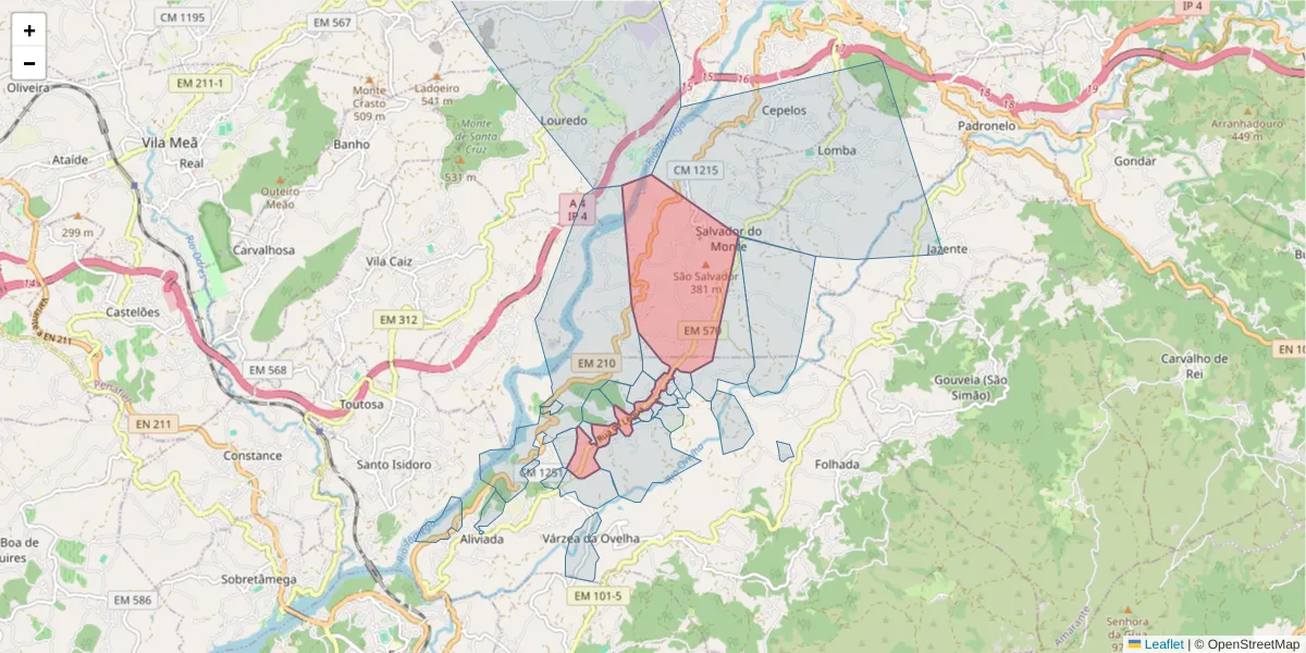 Mapa detalhado do código postal 4635-605 com limites, códigos postais vizinhos e agências dos correios