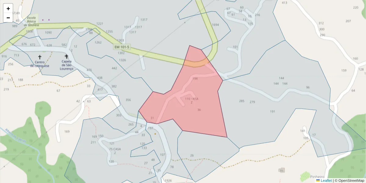 Mapa detalhado do código postal 4635-626 com limites, códigos postais vizinhos e agências dos correios
