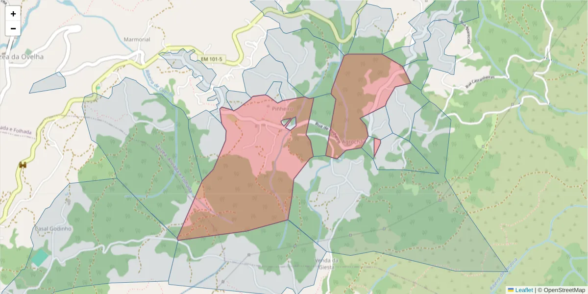Mapa detalhado do código postal 4635-627 com limites, códigos postais vizinhos e agências dos correios