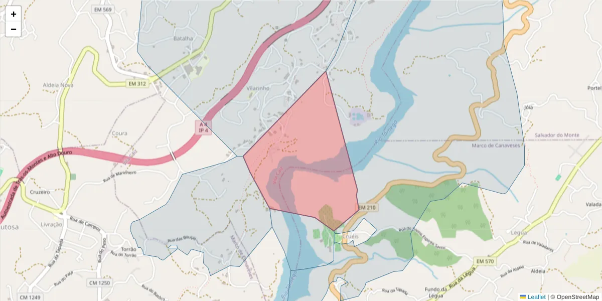 Mapa detalhado do código postal 4635-662 com limites, códigos postais vizinhos e agências dos correios