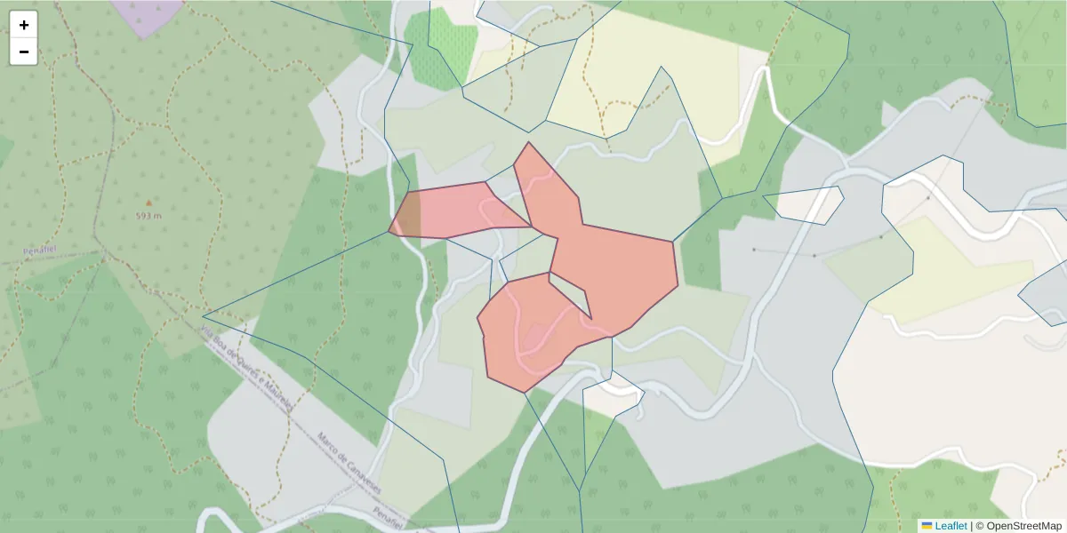 Mapa detalhado do código postal 4635-708 com limites, códigos postais vizinhos e agências dos correios