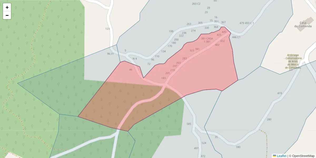 Mapa detalhado do código postal 4635-719 com limites, códigos postais vizinhos e agências dos correios