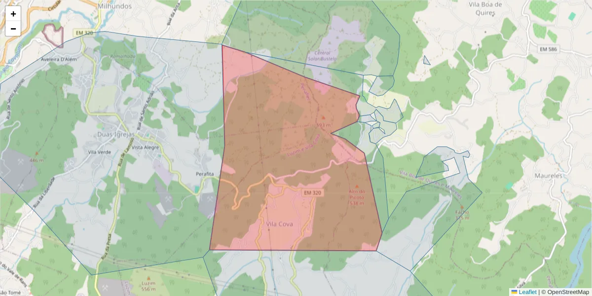 Mapa detalhado do código postal 4635-726 com limites, códigos postais vizinhos e agências dos correios
