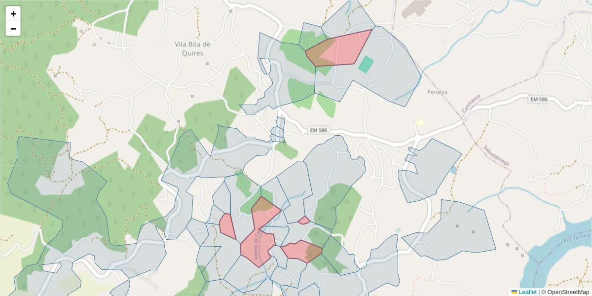 Mapa detalhado do código postal 4635-738 com limites, códigos postais vizinhos e agências dos correios