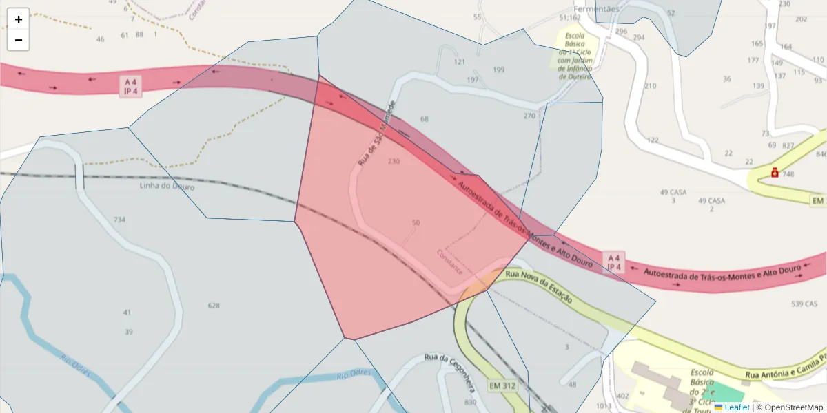 Mapa detalhado do código postal 4635-764 com limites, códigos postais vizinhos e agências dos correios