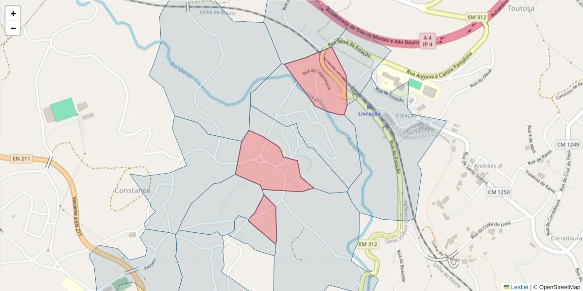 Mapa detalhado do código postal 4635-768 com limites, códigos postais vizinhos e agências dos correios