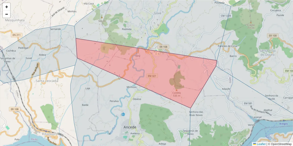 Mapa detalhado do código postal 4640-014 com limites, códigos postais vizinhos e agências dos correios