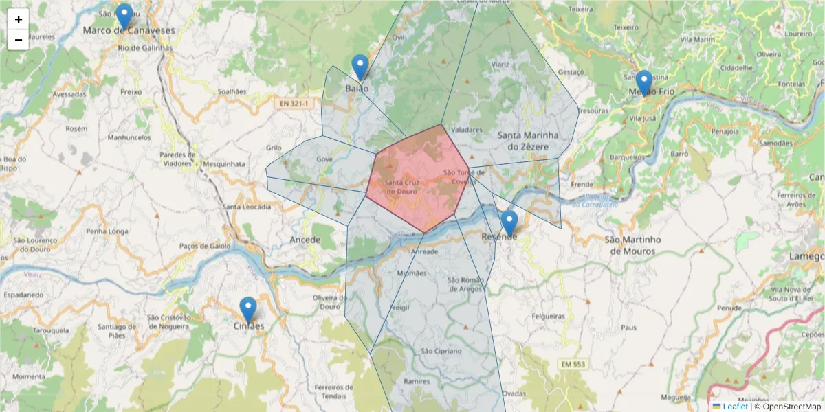 Mapa detalhado do código postal 4640-435 com limites, códigos postais vizinhos e agências dos correios